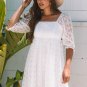 White Floral Lace Puff Sleeve Empire Waist Mini Dress