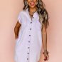 Orchid Petal Short Sleeve Double Chest Pocket Denim Shirt Dress