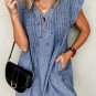 Beau Blue Tie V Neck Tucking Detail Short Sleeve Denim Shift Dress