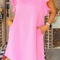 Pink Textured Ruffled Sleeve Shift Summer Dress with Pockets