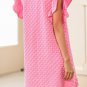 Pink Textured Ruffled Sleeve Shift Summer Dress with Pockets