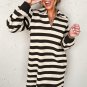Black Stripe Collared V Neck Long Sleeve Loose Casual Dress