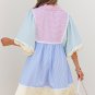 Multicolour Striped Patchwork Ric Rac Puff Sleeve Collared Mini Dress