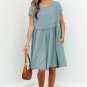 Canton Corded Knit Patched Pocket Frilled Swing Mini Dress with Pockets