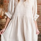 White Textured Ruffled Puff Sleeve Loose Dress