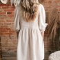 White Textured Ruffled Puff Sleeve Loose Dress