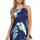Palm Tree Leaf Print Navy Sleeveless Dress