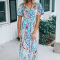 Green Wrap V Neck Floral Maxi Dress