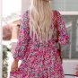 Purple Smocked V Neck Puffy Sleeve Floral Dress