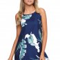 Palm Tree Leaf Print Navy Sleeveless Dress