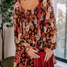 Multicolour Smocked High Waist Long Sleeve Floral Dress