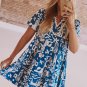 Blue Ricrac Trim Split Neck Floral Loose Dress