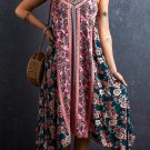 Pink Bohemian Floral Patchwork Print Long Sundress