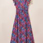 Blue Floral Print V Neck Wrap Split Maxi Dress