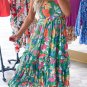 Green Floral Print Sleeveless Ruffle Tiered Maxi Dress