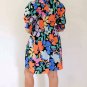 Blue Collared Split Neck Floral Flared Dress