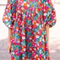 Sky Blue Floral Print Tie Split Neck Bubble Sleeve Babydoll Dress