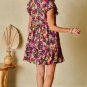 Green Floral Print Ruched Flutter Sleeve Frilled Neck Mini Dress