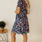 Blue Short Sleeve A-line Floral Dress