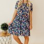 Blue Short Sleeve A-line Floral Dress