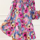 Multicolour Floral Tie Neck Bubble Sleeve Shift Dress