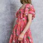 Pink Floral Square Neck Ruffle Sleeve Tiered Dress