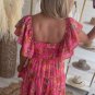 Pink Floral Square Neck Ruffle Sleeve Tiered Dress