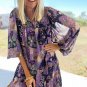 Purple Vintage Daisy Floral Puff Sleeve Ruffle Short Dress
