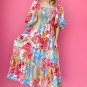 Rose Red Tropical Print Smocked Bodice Puff Sleeve Maxi Dress