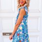 Sky Blue Floral Flutter Sleeve V Neck Ruffled Dress