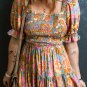Yellow Smocked Bodice High Waist Puff Sleeve Floral Dress