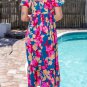 Dark Blue Square Neck Bubble Sleeve Ruffled Floral Dress