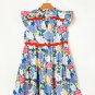 Sky Blue Floral Printed V Notched Ric Rac Flutter Sleeve Dress
