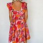 Pink Floral Square Neck Ruffled Flutter Sleeve Tiered Midi Dress