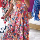 Pink Floral Print Sleeveless Ruffle Tiered Maxi Dress