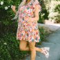 Purple Floral Print Split Neck Flutter Sleeve Dress