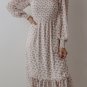 White Floral Print Shirred Ruffled Hem Square Neck Midi Dress