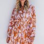 Brown Floral Puff Sleeve Smocked Waist Layered Dress