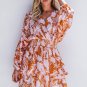 Brown Floral Puff Sleeve Smocked Waist Layered Dress