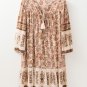 Apricot Floral Print Tassel Drawstring V Neck Loose Mini Dress