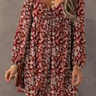 Red Floral Print Sweetheart Neck Shirred Back Mini Dress