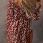 Red Floral Print Sweetheart Neck Shirred Back Mini Dress