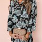 Black Floral Print Lapel Collar Loose Shirt Mini Dress