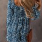 Blue Floral Print Sweetheart Neck Shirred Back Mini Dress
