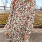 White Floral Printed Long Sleeve Mini Dress