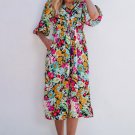 Green Floral Puff Sleeve V Neck Tassel Drawstring Dress