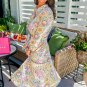 White Paisley Print Buttoned Knotted High Waist Midi Dress