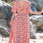 Red Floral Half Sleeve Deep V Neck Cutout Back Split Maxi Dress