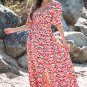Red Floral Half Sleeve Deep V Neck Cutout Back Split Maxi Dress