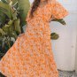 Orange Floral Print Smocked V Neck Wide Sleeve Maxi Dress